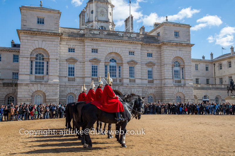 The Life Guards regiment of the Household Cavalry on parade at Horse Guards Parade, London
